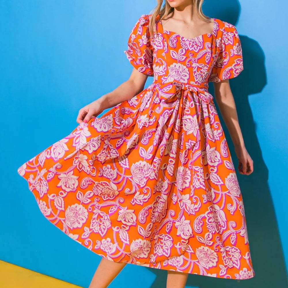 Floral Poplin Midi Dress